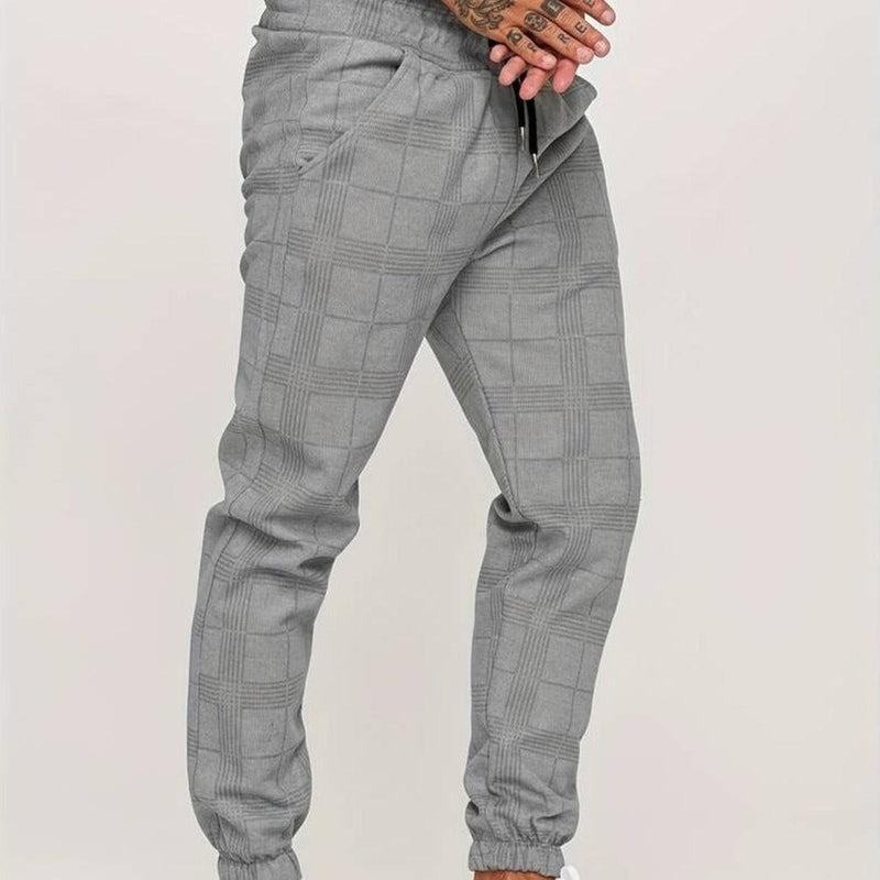 Checked Cotton Blend Joggers With Elastic Waistband And Ankle Cuffs