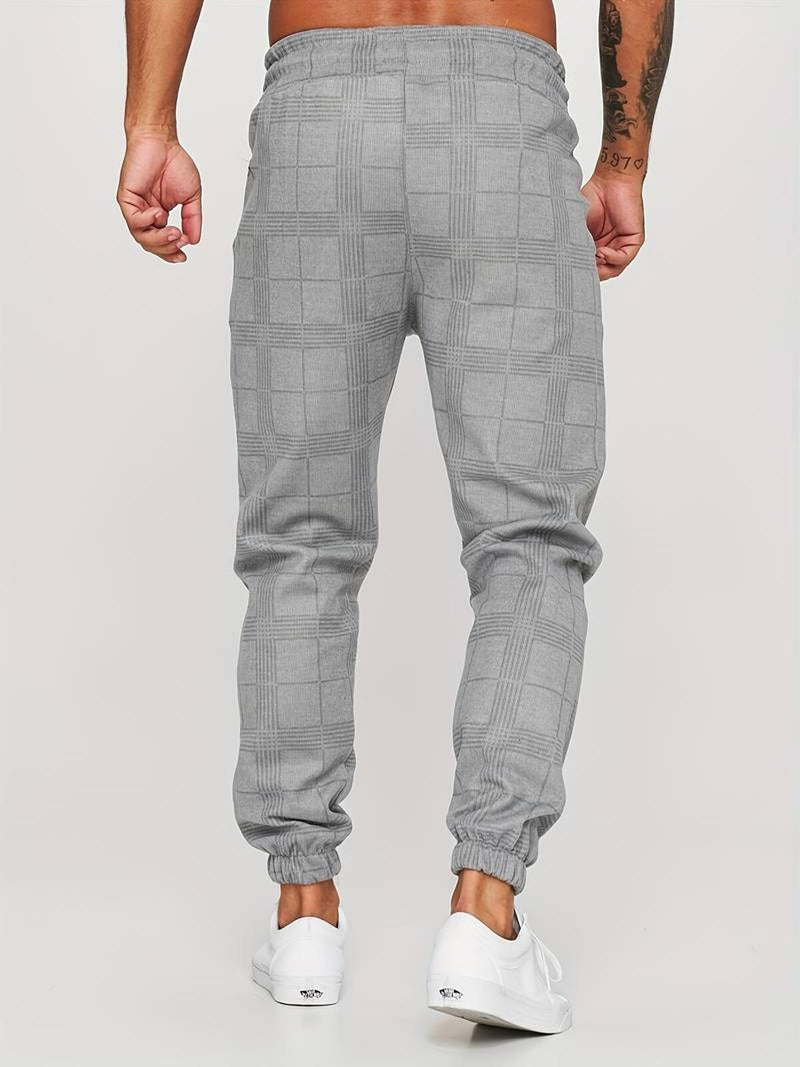 Checked Cotton Blend Joggers With Elastic Waistband And Ankle Cuffs