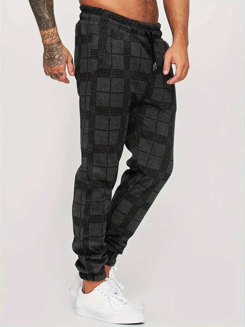 Checked Cotton Blend Joggers With Elastic Waistband And Ankle Cuffs