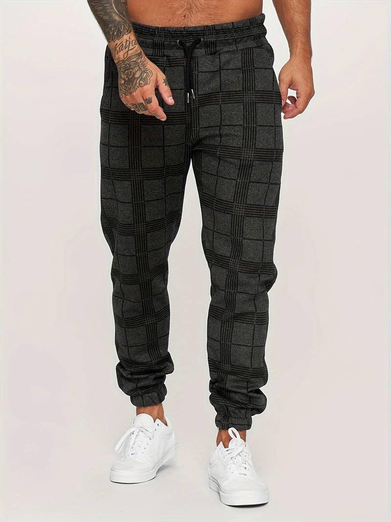 Checked Cotton Blend Joggers With Elastic Waistband And Ankle Cuffs