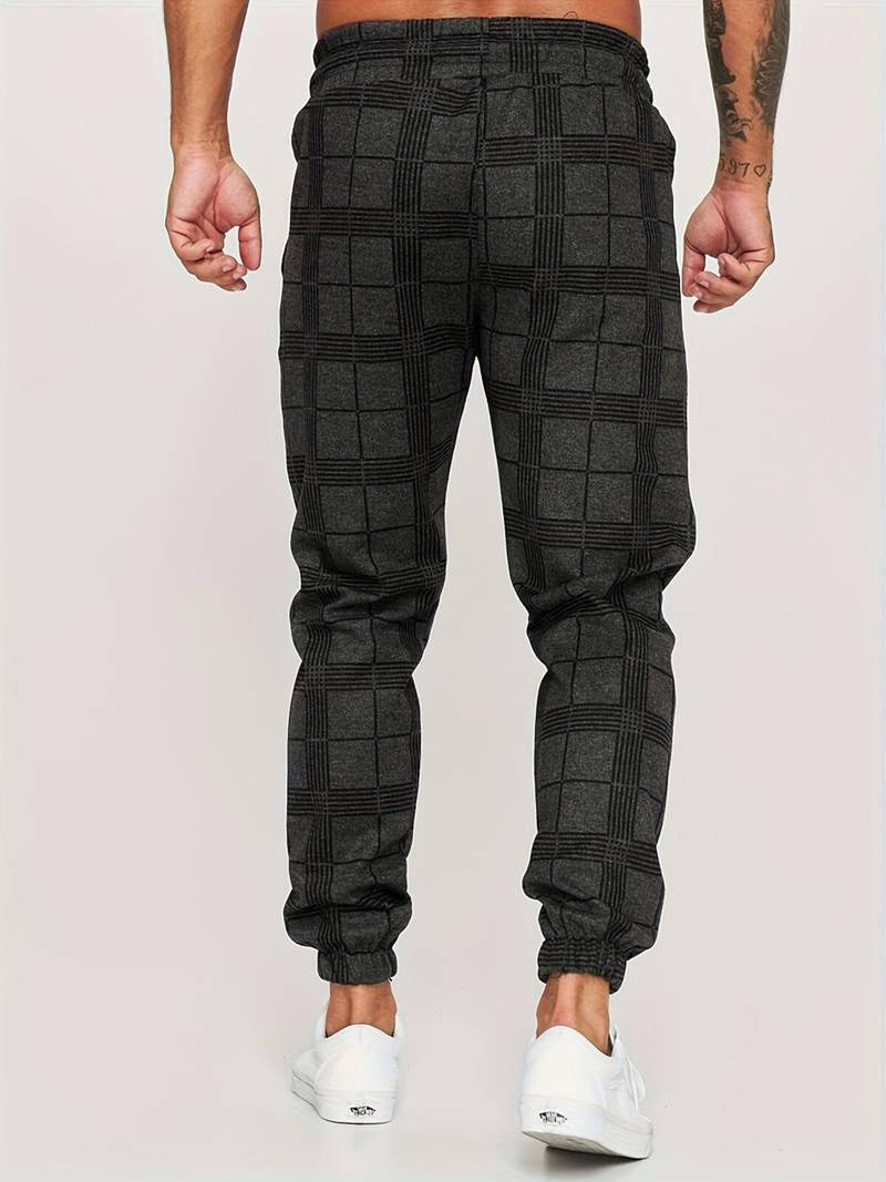Checked Cotton Blend Joggers With Elastic Waistband And Ankle Cuffs