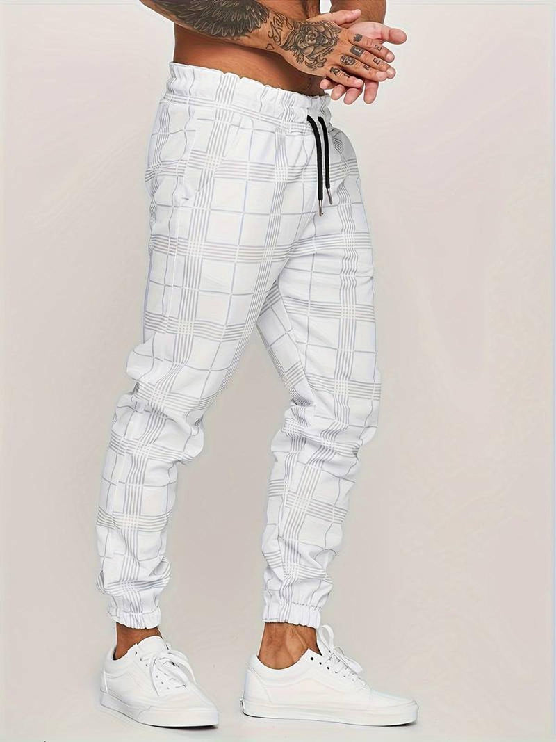 Checked Cotton Blend Joggers With Elastic Waistband And Ankle Cuffs