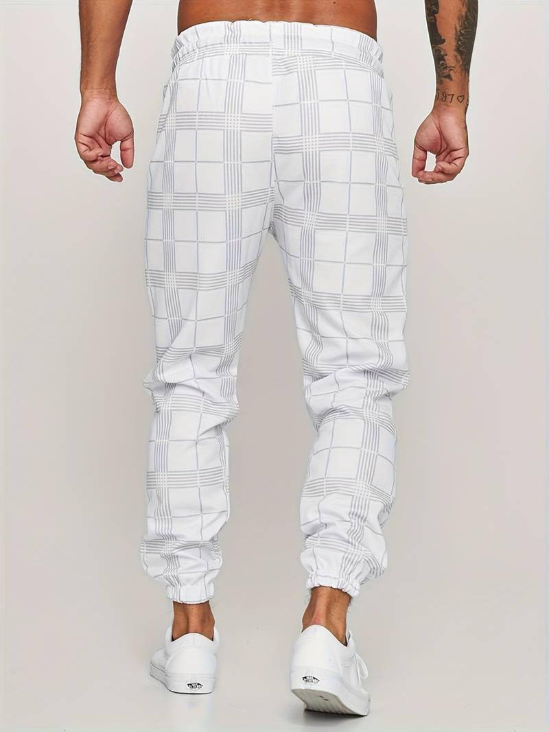 Checked Cotton Blend Joggers With Elastic Waistband And Ankle Cuffs