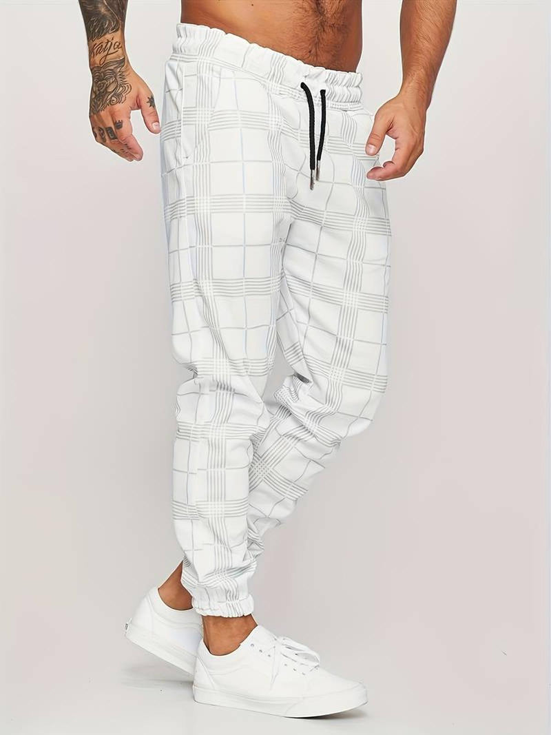 Checked Cotton Blend Joggers With Elastic Waistband And Ankle Cuffs