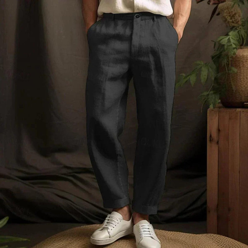 Men's Relaxed Fit Linen Pants Straight Cut Summer Trousers