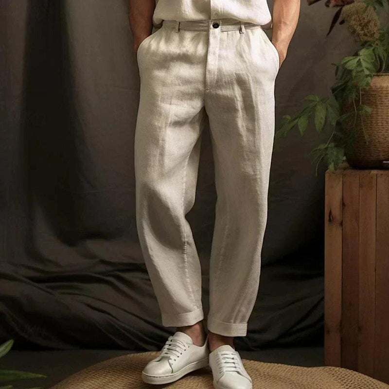 Men's Relaxed Fit Linen Pants Straight Cut Summer Trousers