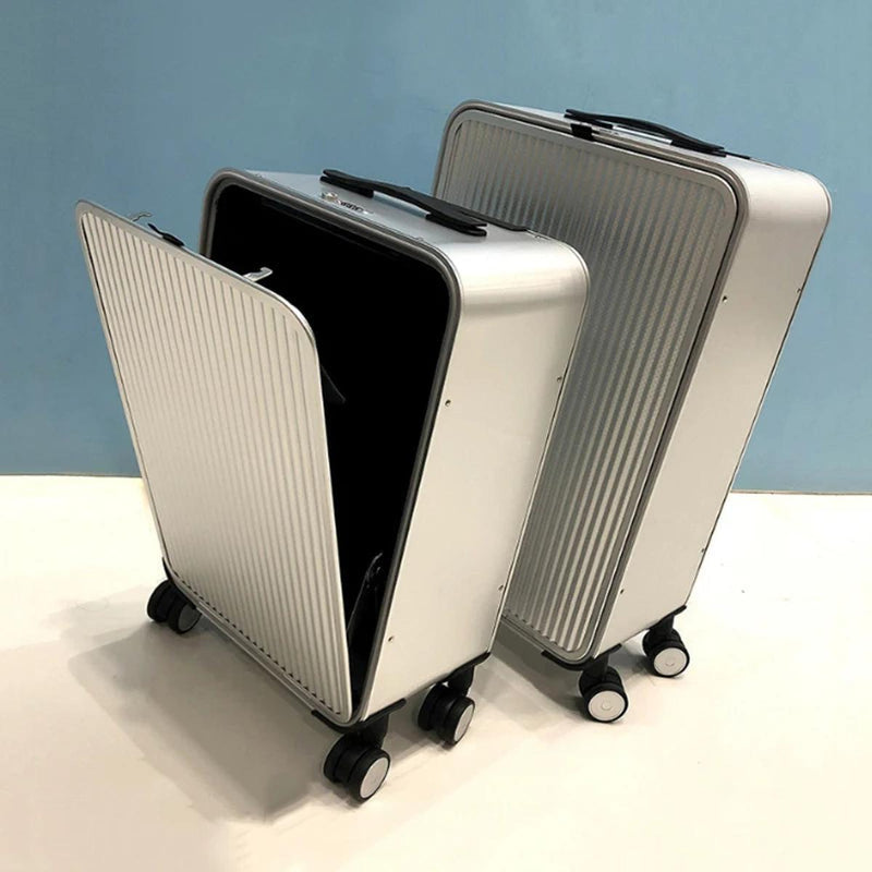 100% Aluminium Suitcase With 360° Spinner Wheels - Stylish Cabin And Checked Luggage
