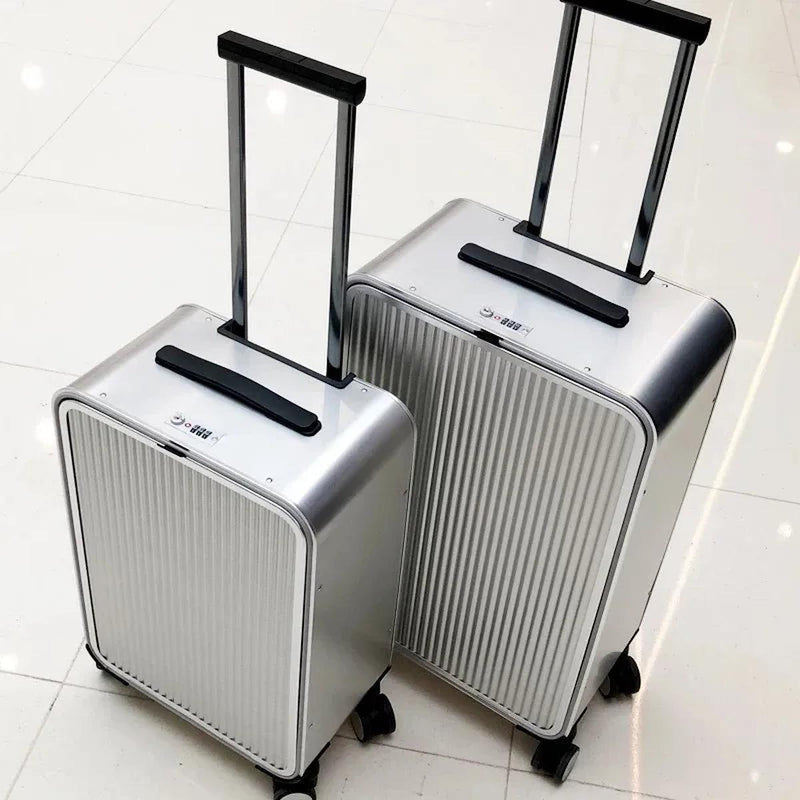 100% Aluminium Suitcase With 360° Spinner Wheels - Stylish Cabin And Checked Luggage