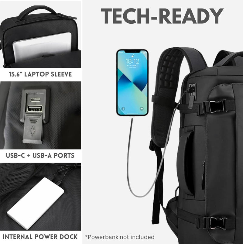 15&quot; Waterproof Laptop Backpack With Side Opening And USB-C Charging Port