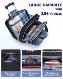 15.6-Inch Rolling Laptop Bag With Multiple Compartments And Airline Approved Dimensions