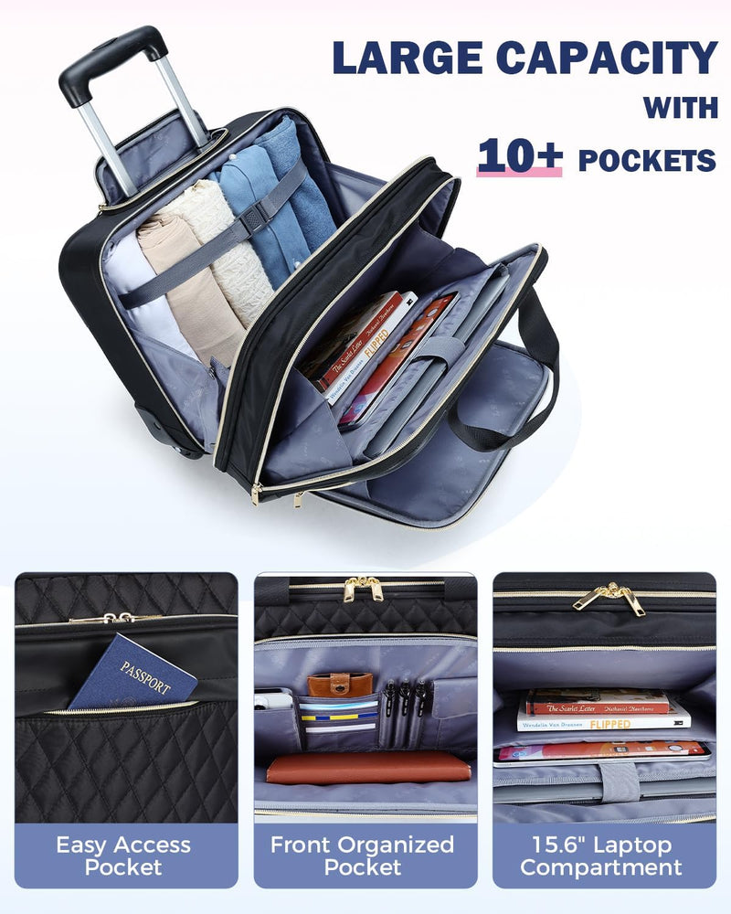 15.6-Inch Rolling Laptop Bag With Multiple Compartments And Airline Approved Dimensions