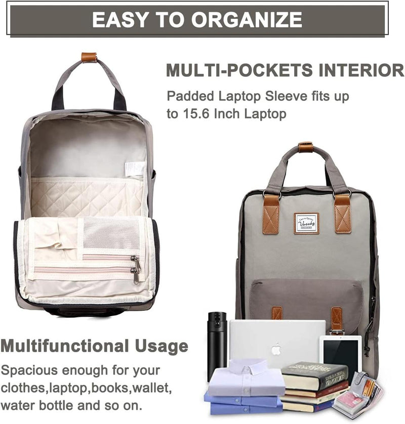 15.6&quot; Water-Resistant Vintage Laptop Backpack With Organiser Pockets