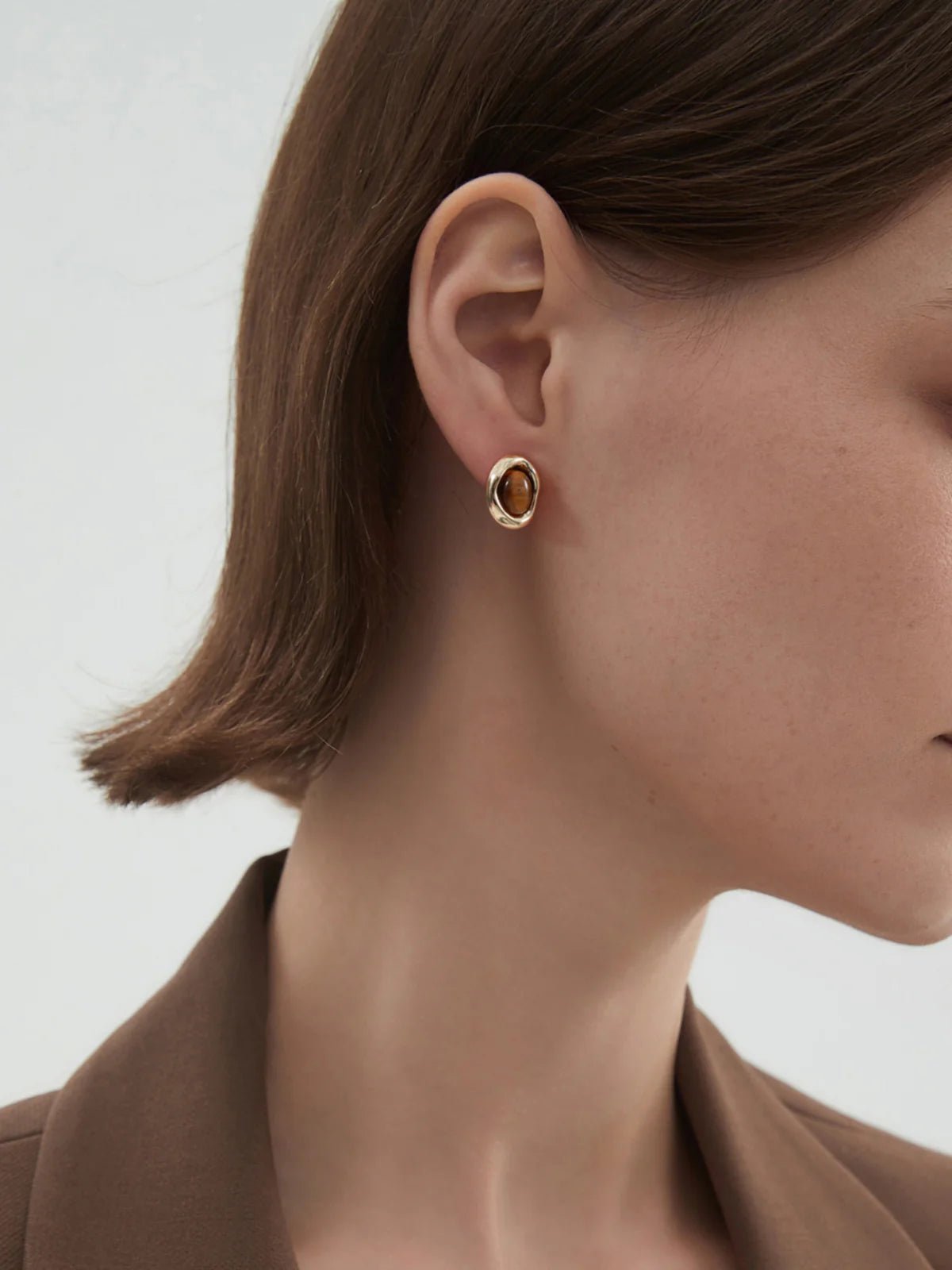 18k Gold Plated Tiger Eye Earrings