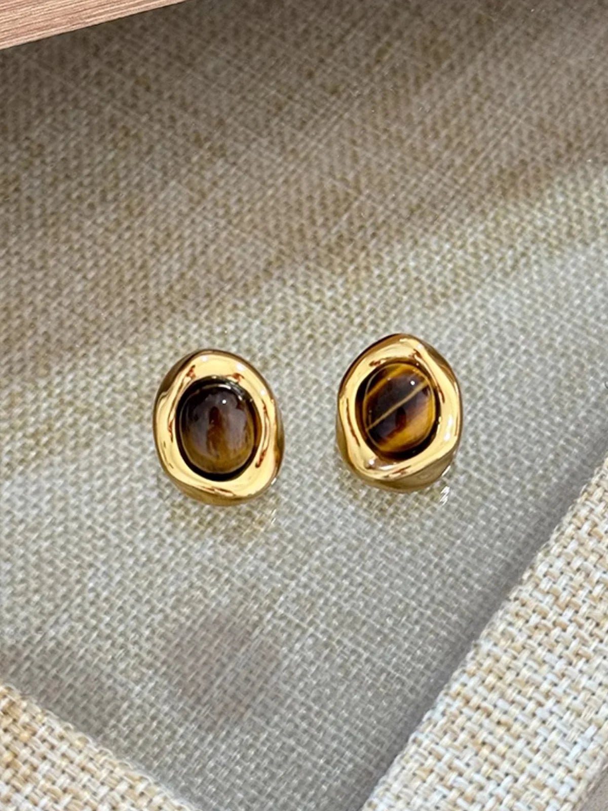 18k Gold Plated Tiger Eye Earrings