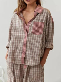 2-Piece Casual Pajama Set With Vintage Aesthetic