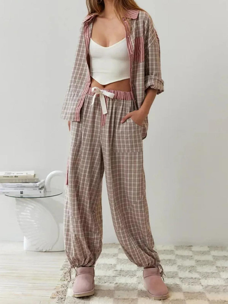 2-Piece Casual Pajama Set With Vintage Aesthetic