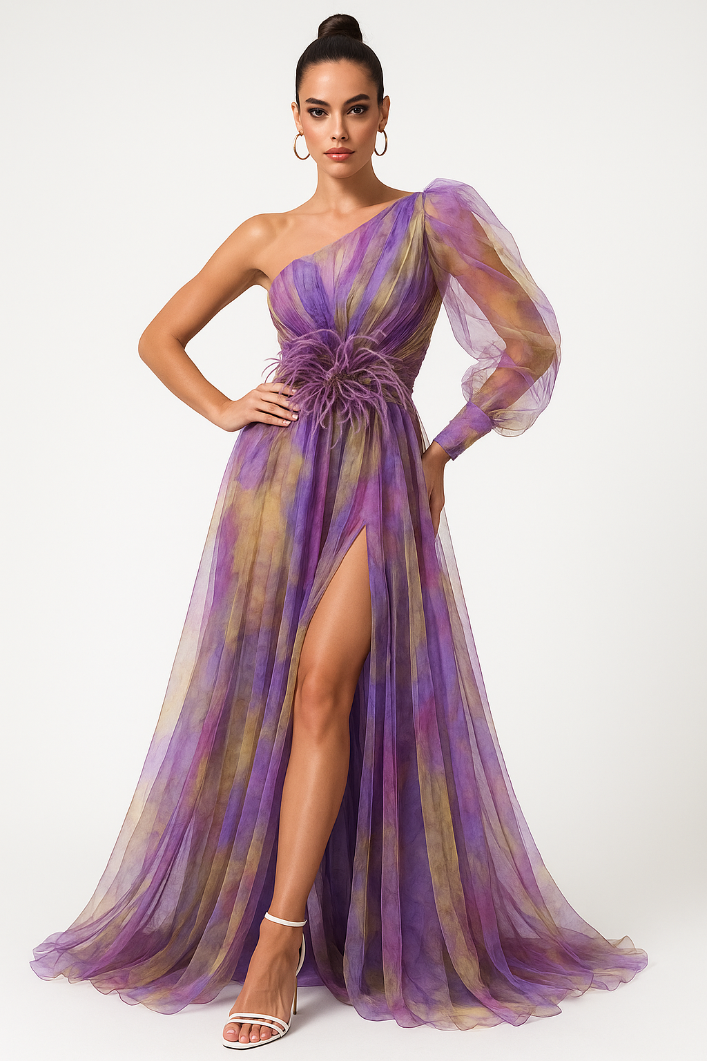 Evening Asymmetric sleeve Maxi Gown
