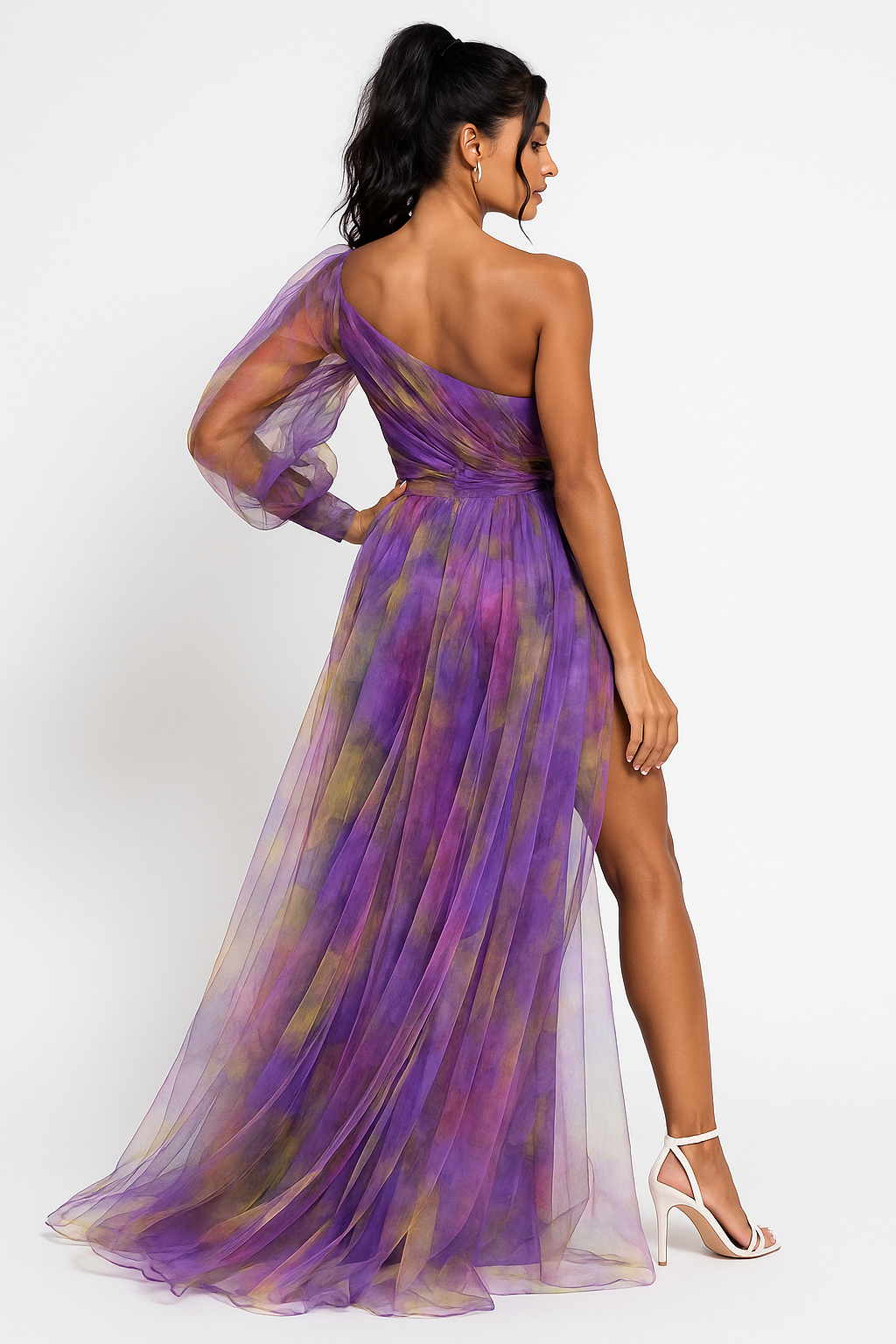 Evening Asymmetric sleeve Maxi Gown