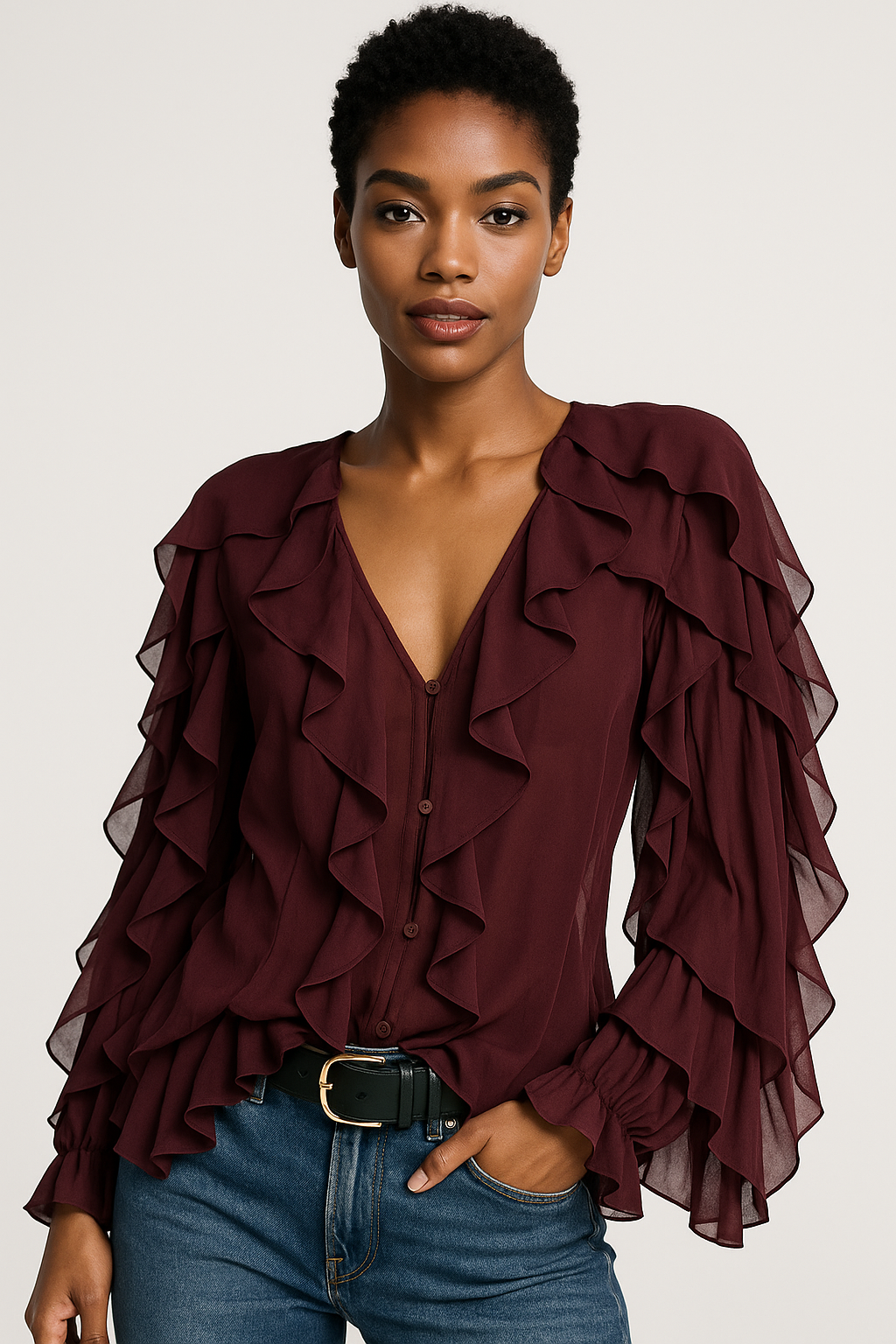 Layered V-Neck Blouse – Vintage