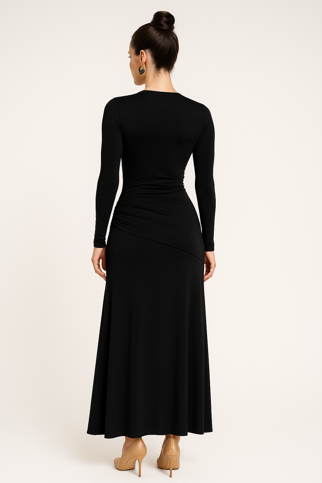 Deep V-Neck Long Sleeve Maxi Dress with Thigh-High Slit