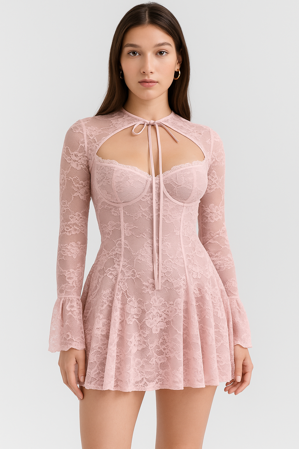 Flared Sleeve Mini Lace Dress