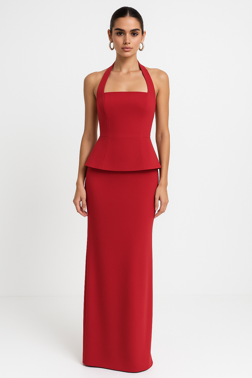 Two-Piece Dress Set – Square Neck Halter Top and Long Skirt