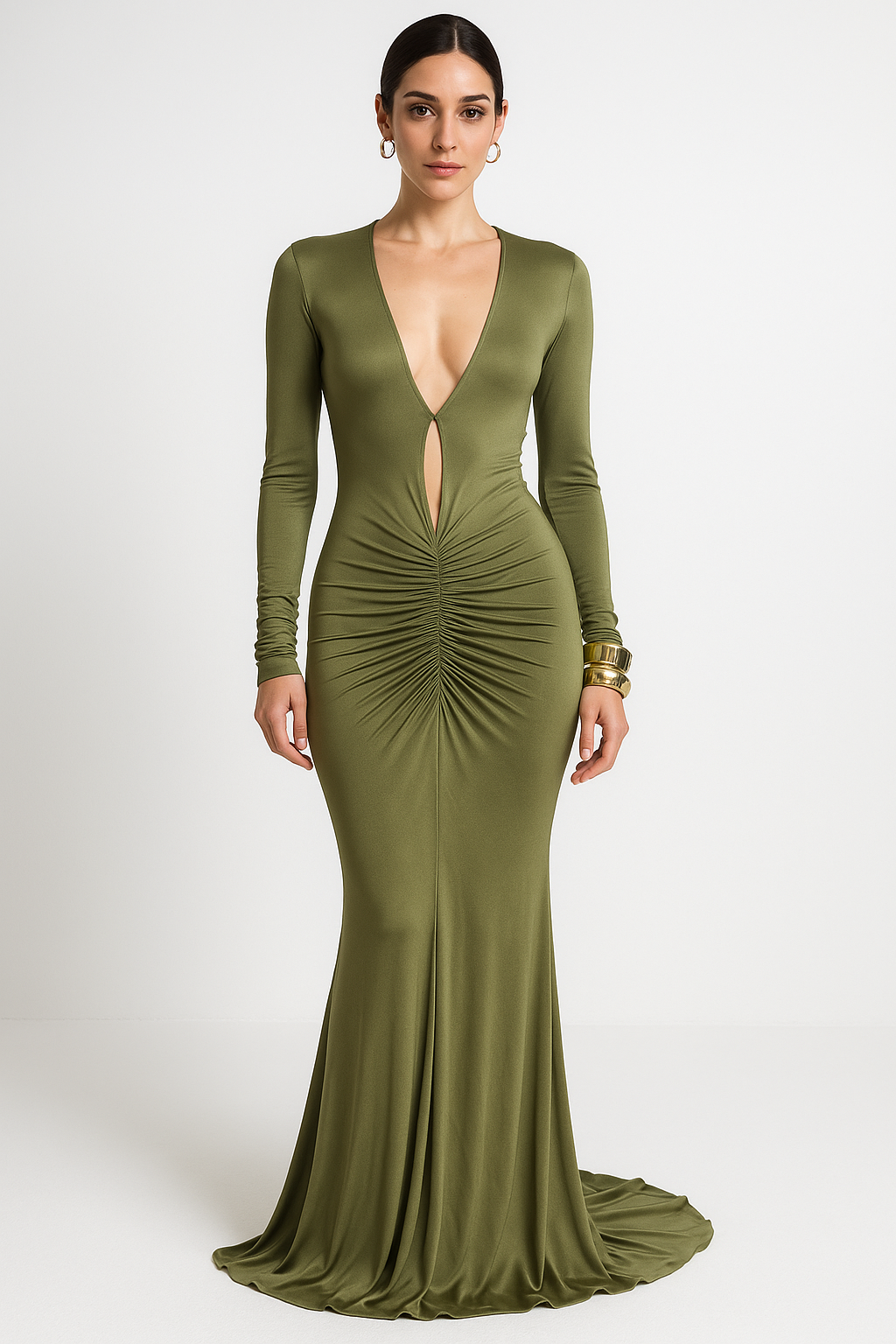 Ruched Long Sleeve Maxi Gown