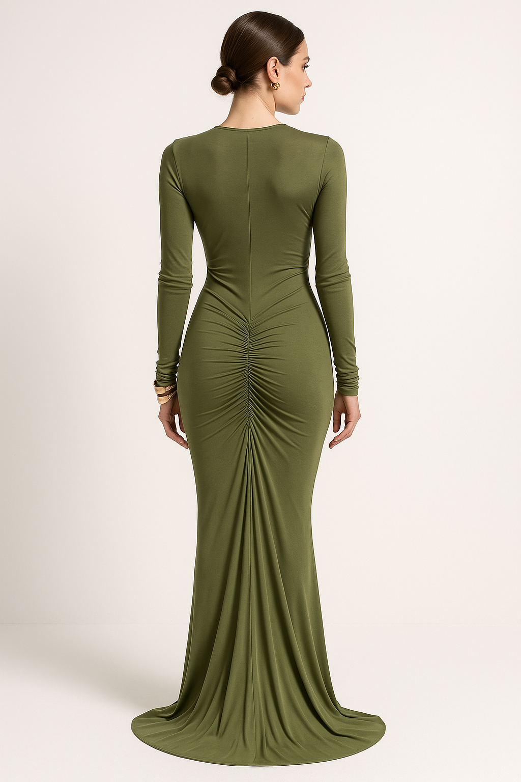 Ruched Long Sleeve Maxi Gown
