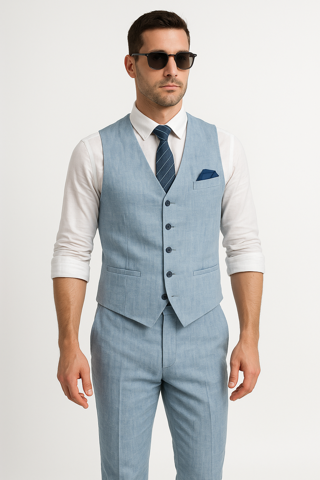 Linen Two-Piece Suit Set – Slim Fit Vest and Trousers