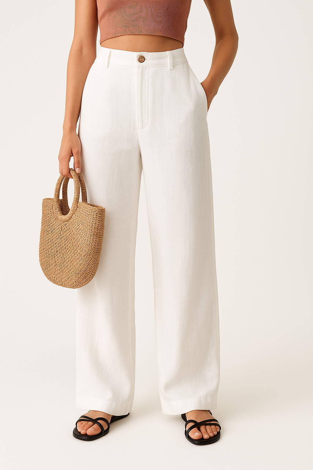 Pure Linen Wide-Leg Pants – High Waist