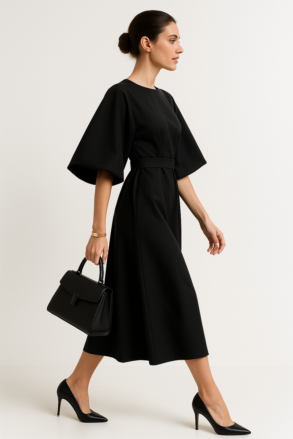Crew Neck Midi Office Dress