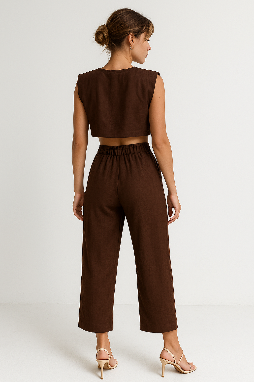 Linen blend Two-Piece Set - Crop Top and High-Waist Trousers