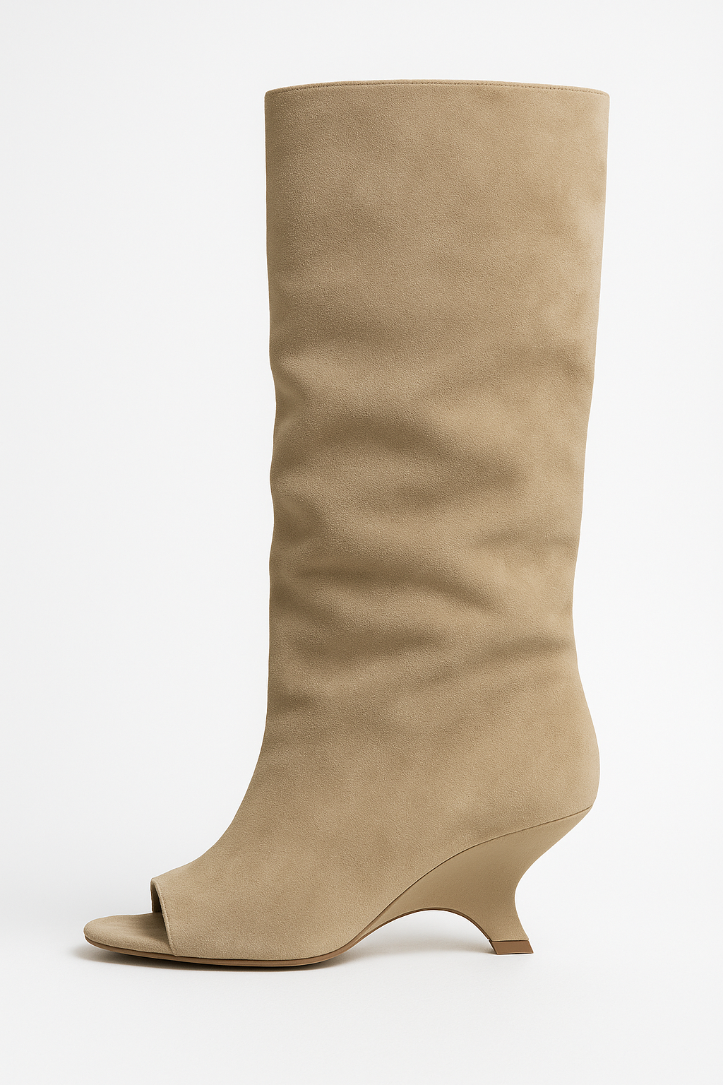 Peep Toe Knee-High Faux Suede Boots