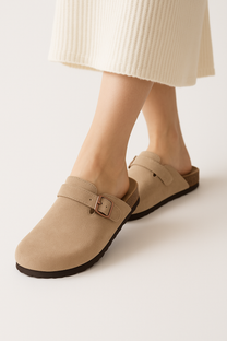 Suede Clogs with Cork Footbed