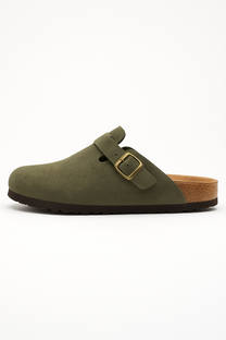 Suede Clogs with Cork Footbed