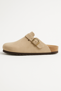 Suede Clogs with Cork Footbed