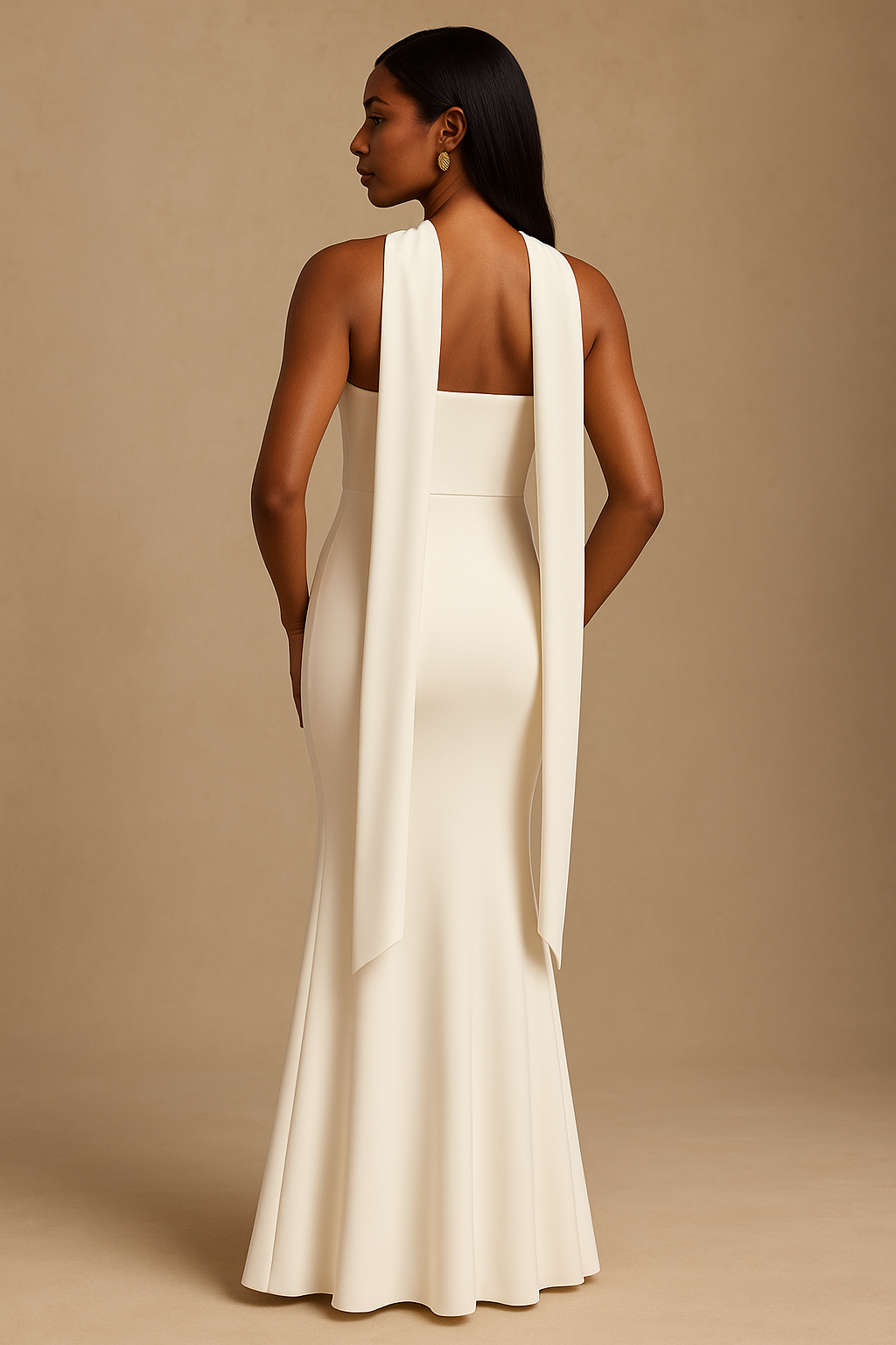 Strapless Fishtail Maxi Gown With Scarf-detail