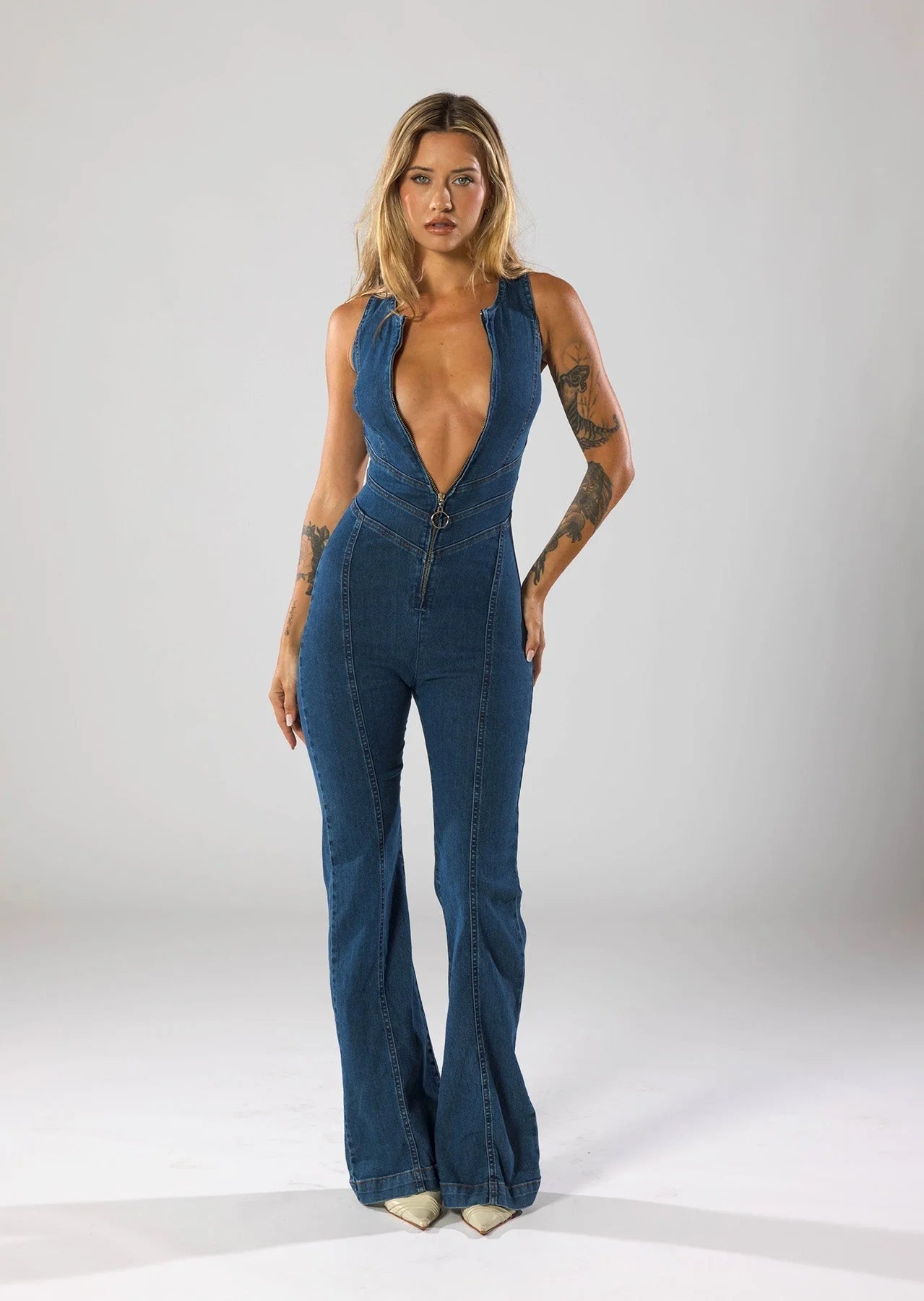 Love Locked Heart-Shaped Denim Jumpsuit