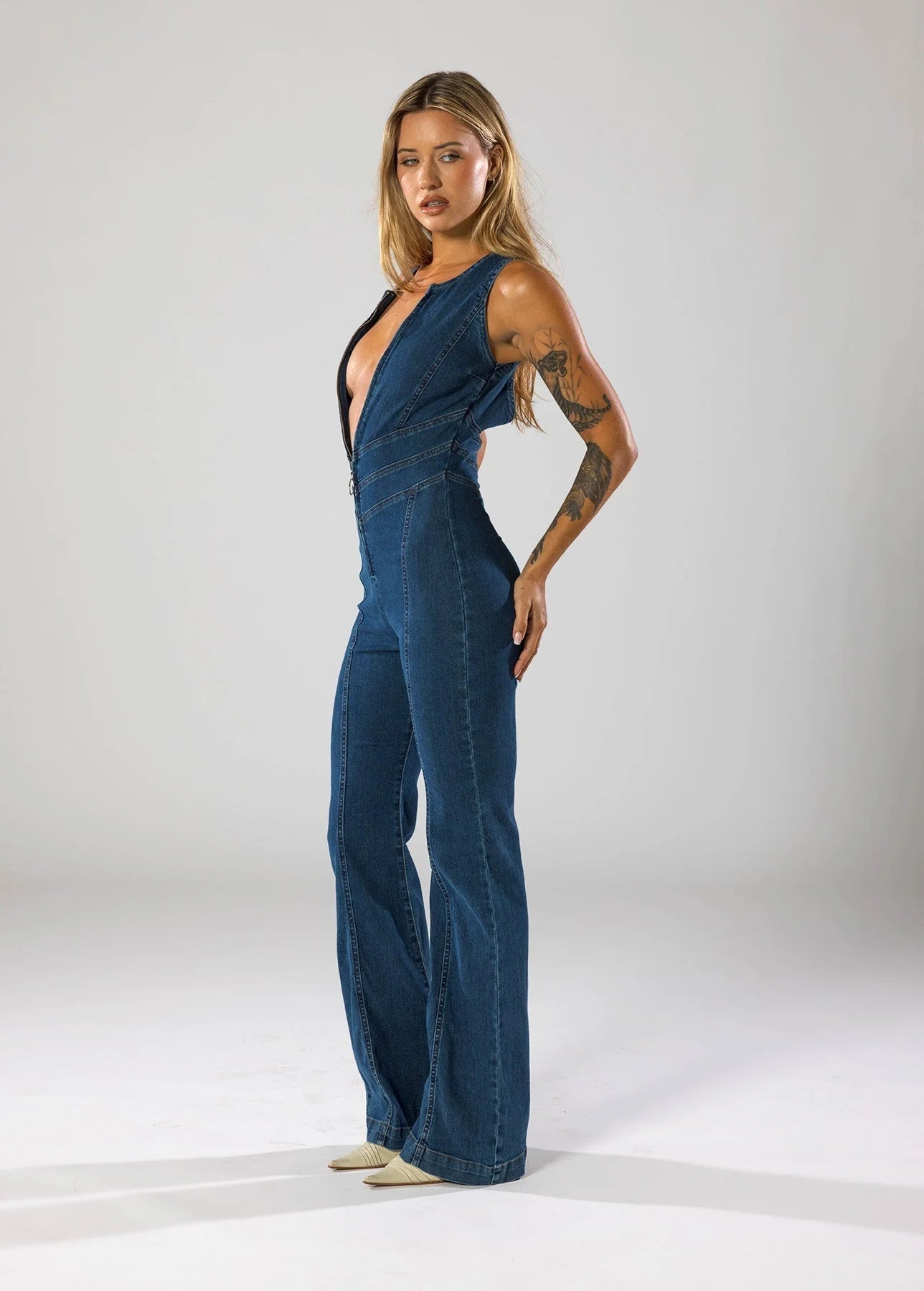 Love Locked Heart-Shaped Denim Jumpsuit
