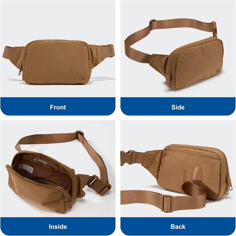 2L Nylon Belt Bag With Adjustable Strap And Two Zippered Compartments