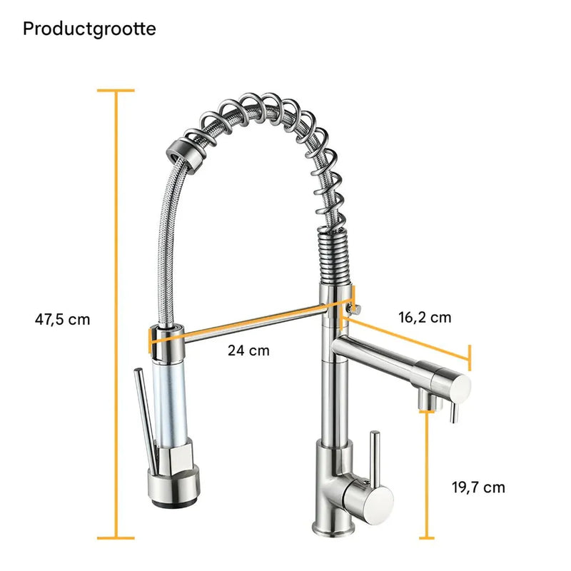 360° Swivel Kitchen Faucet With Dual Spray Options Chrome Finish