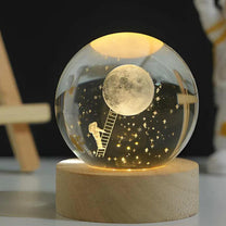 3D Crystal Ball Music Box with LED Light and Wooden Base