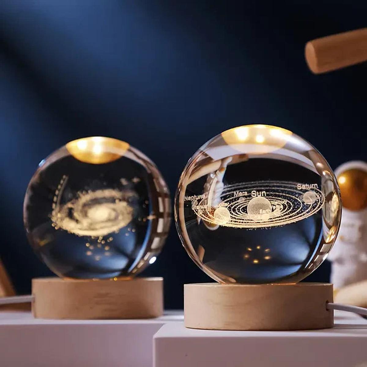 3D Crystal Ball Music Box with LED Light and Wooden Base