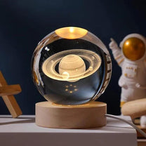 3D Crystal Ball Music Box with LED Light and Wooden Base