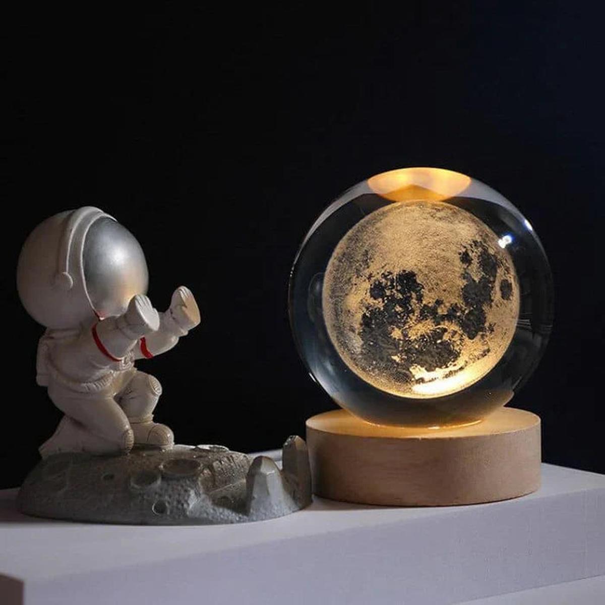 3D Crystal Ball Music Box with LED Light and Wooden Base