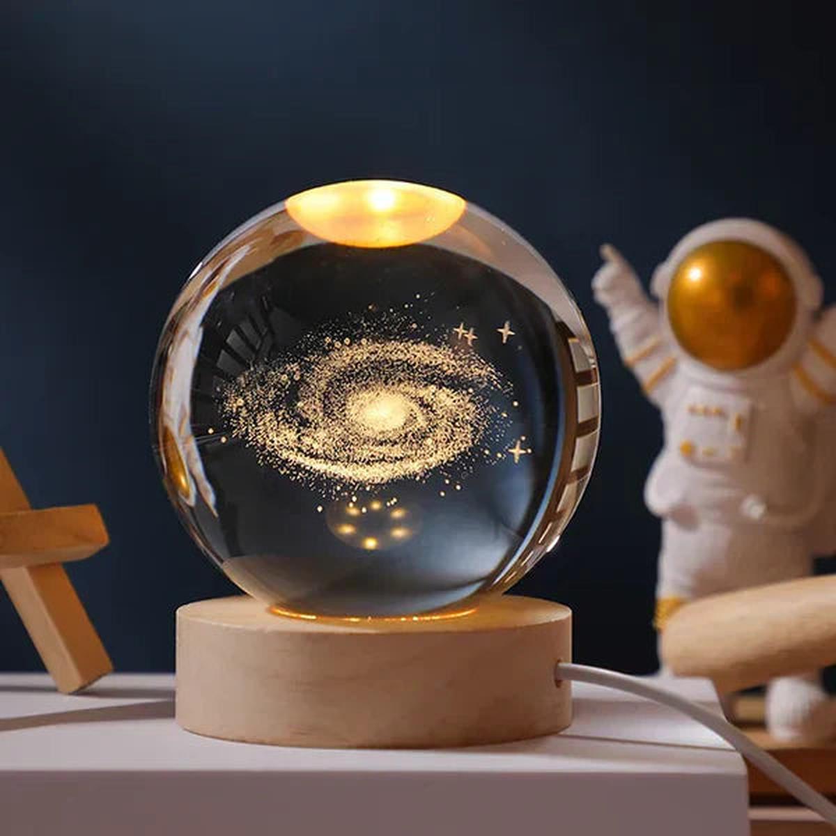 3D Crystal Ball Music Box with LED Light and Wooden Base