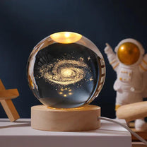 3D Crystal Ball Music Box with LED Light and Wooden Base