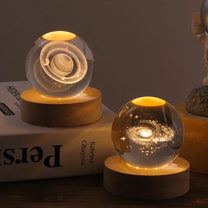 3D Crystal Ball Music Box with LED Light and Wooden Base