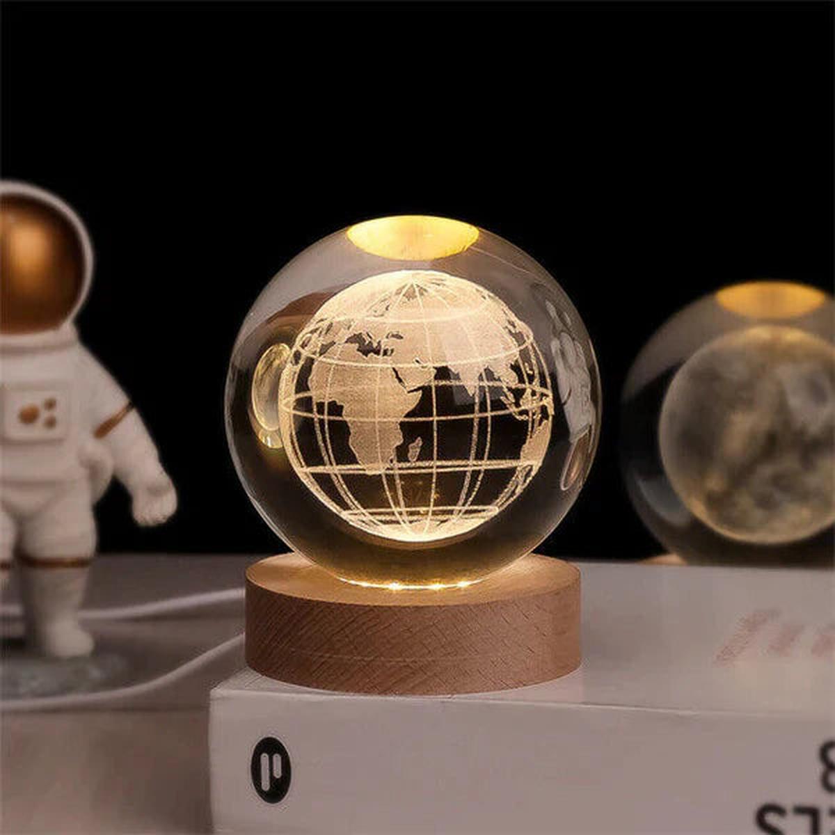 3D Crystal Ball Music Box with LED Light and Wooden Base