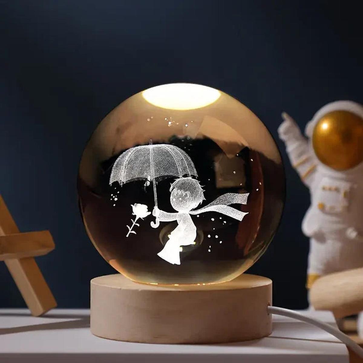 3D Crystal Ball Music Box with LED Light and Wooden Base